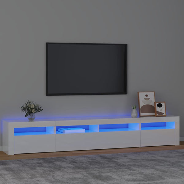 TV-Schrank mit LED-Leuchten Hochglanz-Weiß 240x35x40 cm