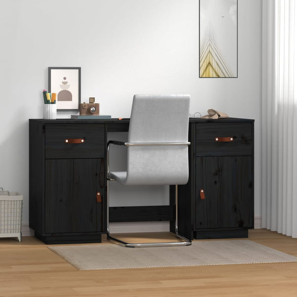 Schreibtisch mit Schränken Schwarz 135x50x75 cm Massivholz