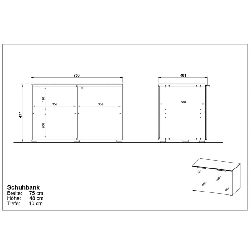 Germania Schuhbank GW-Rimini 75x40x48 cm Graphit und Weiß