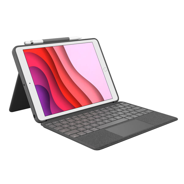 Bluetooth-Tastatur für Tablet Logitech iPad 2019 Grau Graphit Qwerty Spanisch