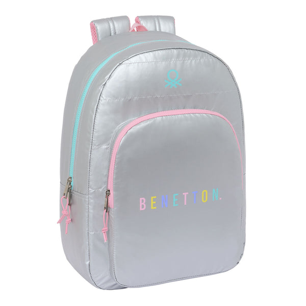 Schulrucksack Benetton Silver Polsterung Silberfarben 30 x 46 x 14 cm