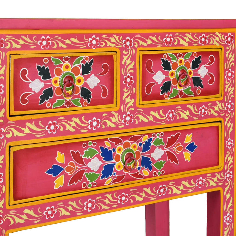 Sideboard mit Schubladen Massivholz Mango Rosa Handbemalt