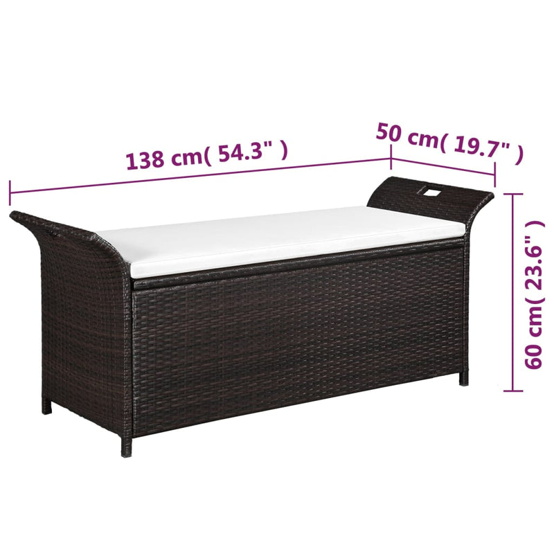 Truhenbank mit Polster 138 cm Poly Rattan Braun