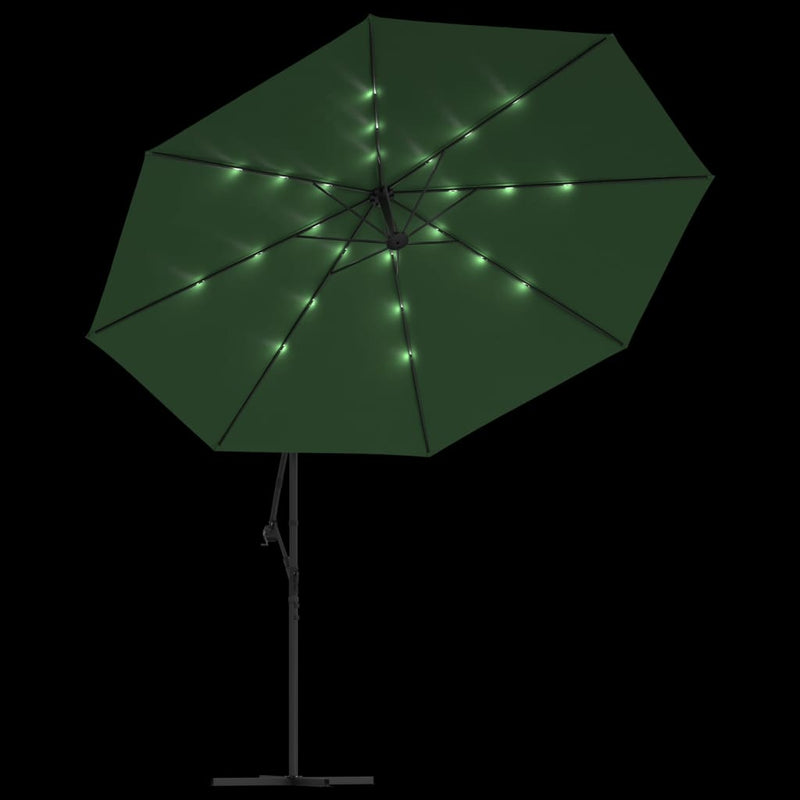 Ampelschirm mit LED-Beleuchtung und Metall-Mast 350 cm Grün