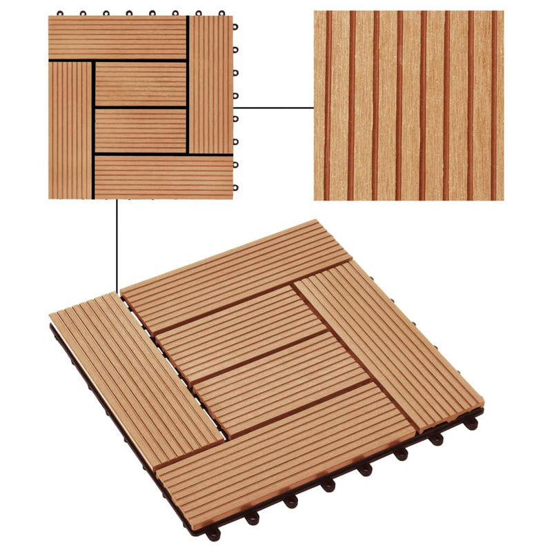 Terrassenfliesen 11 Stück WPC 30 x 30 cm 1 qm Teakholzfarbe