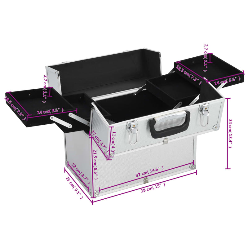 Kosmetikkoffer 38x23x34 cm Silbern Aluminium