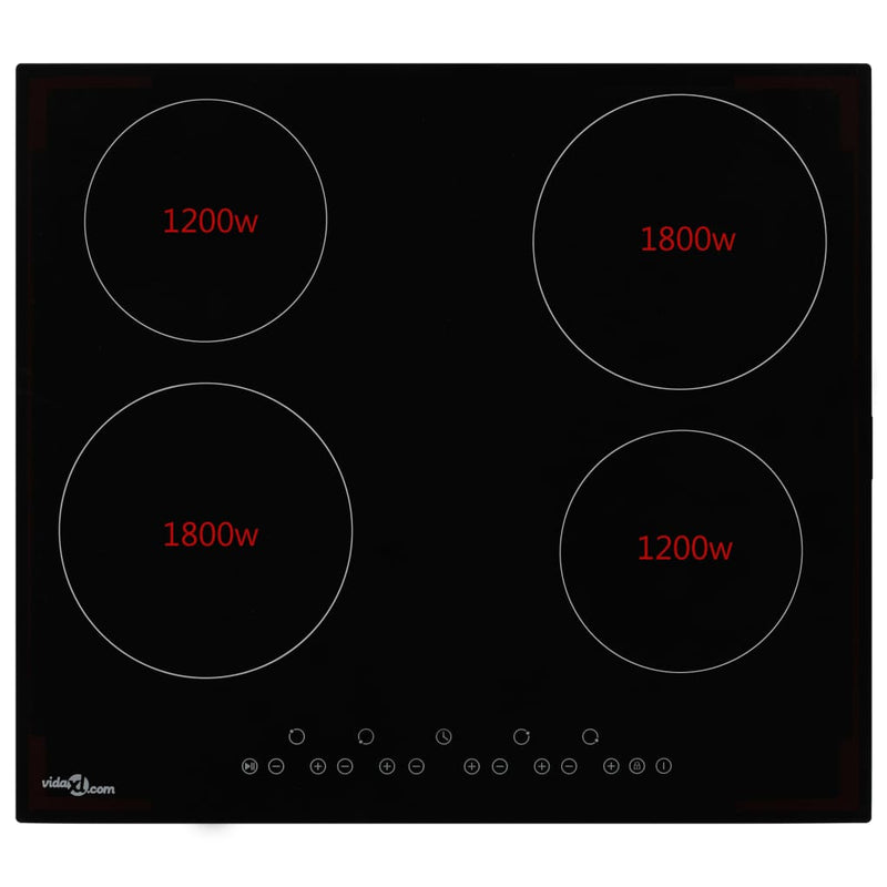 Glaskeramik-Kochfeld mit 4 Platten Touch Control 6000 W