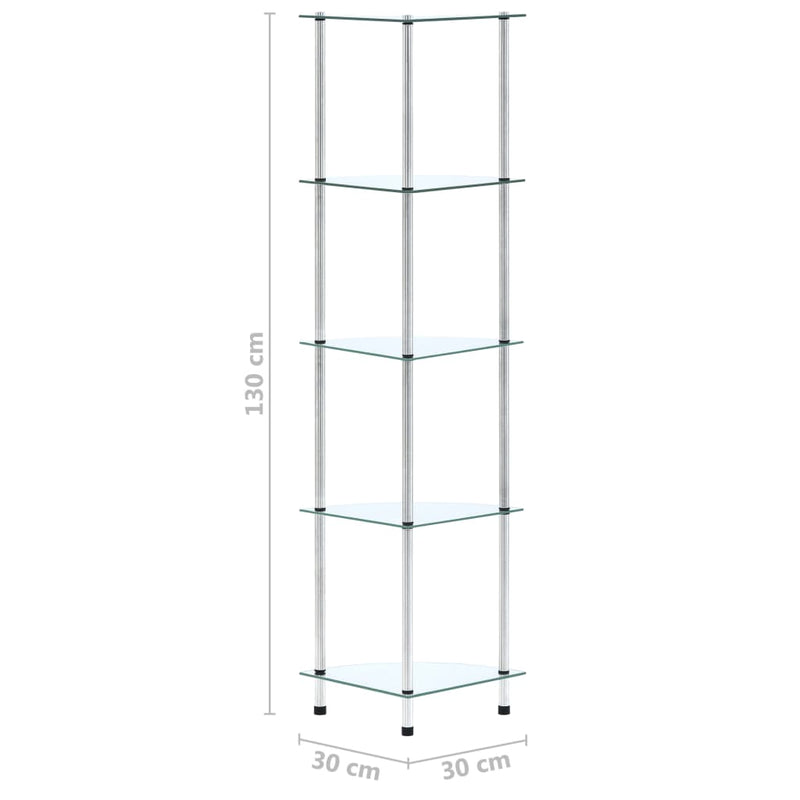 Regal mit 5 Ablagen Transparent 30x30x130 cm Hartglas