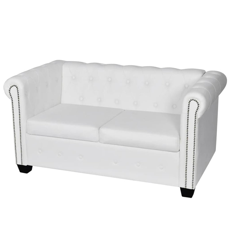 Chesterfield-Sofa 2-Sitzer Kunstleder Weiß