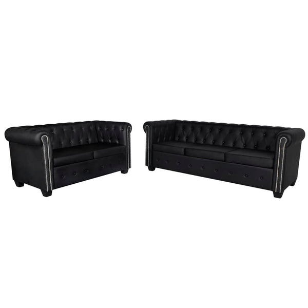 Chesterfield-Sofas 2-Sitzer und 3-Sitzer Kunstleder Schwarz