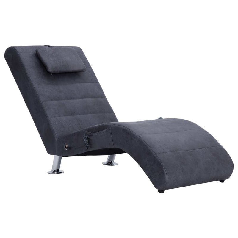 Massage Chaiselongue mit Kissen Grau Wildleder-Optik