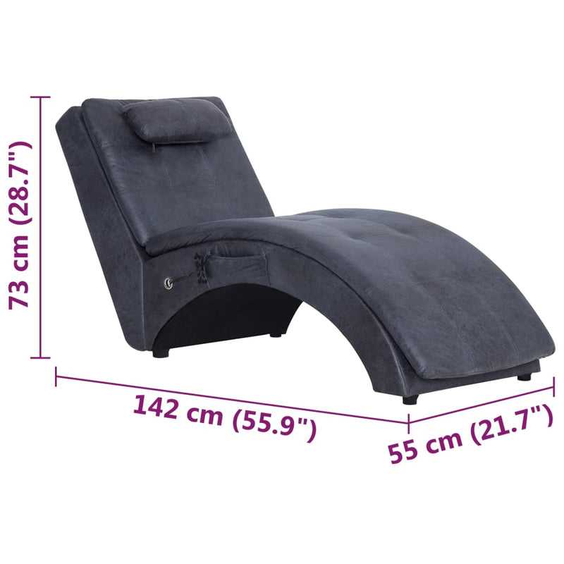 Massage Chaiselongue mit Kissen Grau Wildleder-Optik