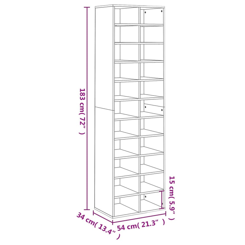 Schuhschrank Sonoma-Eiche 54x34x183 cm Holzwerkstoff