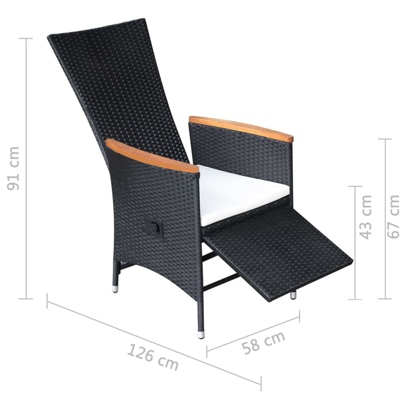 Garten-Liegestühle 2 Stk. mit Auflagen Poly Rattan Schwarz