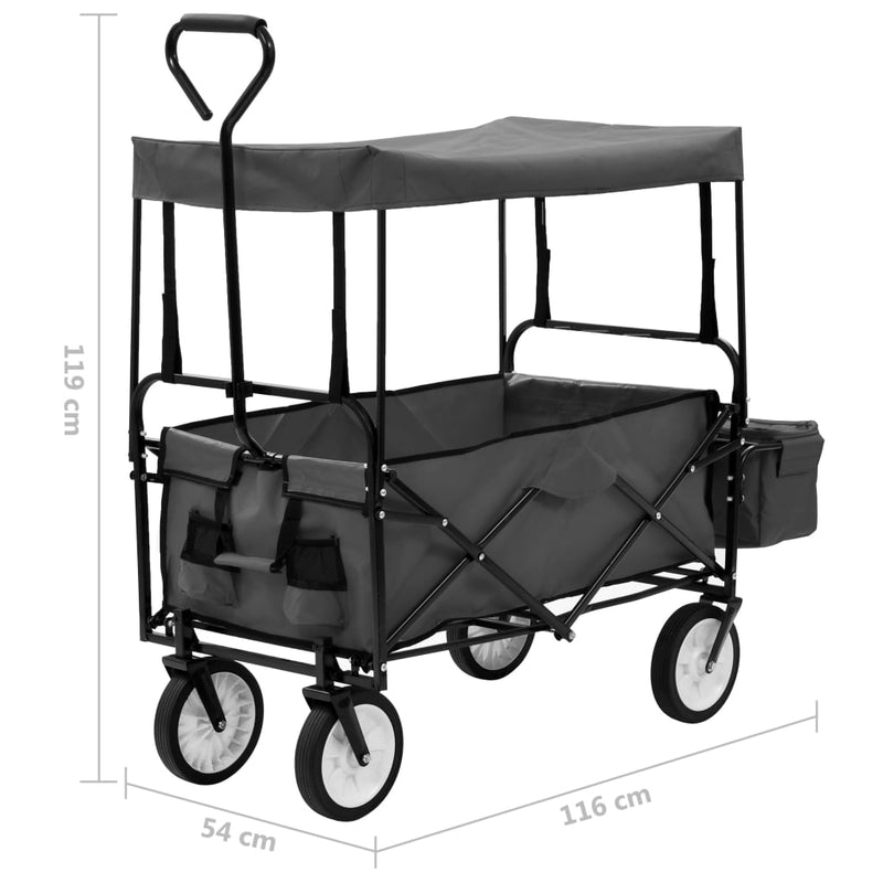 Klappbarer Handwagen mit Sonnendach Stahl Grau