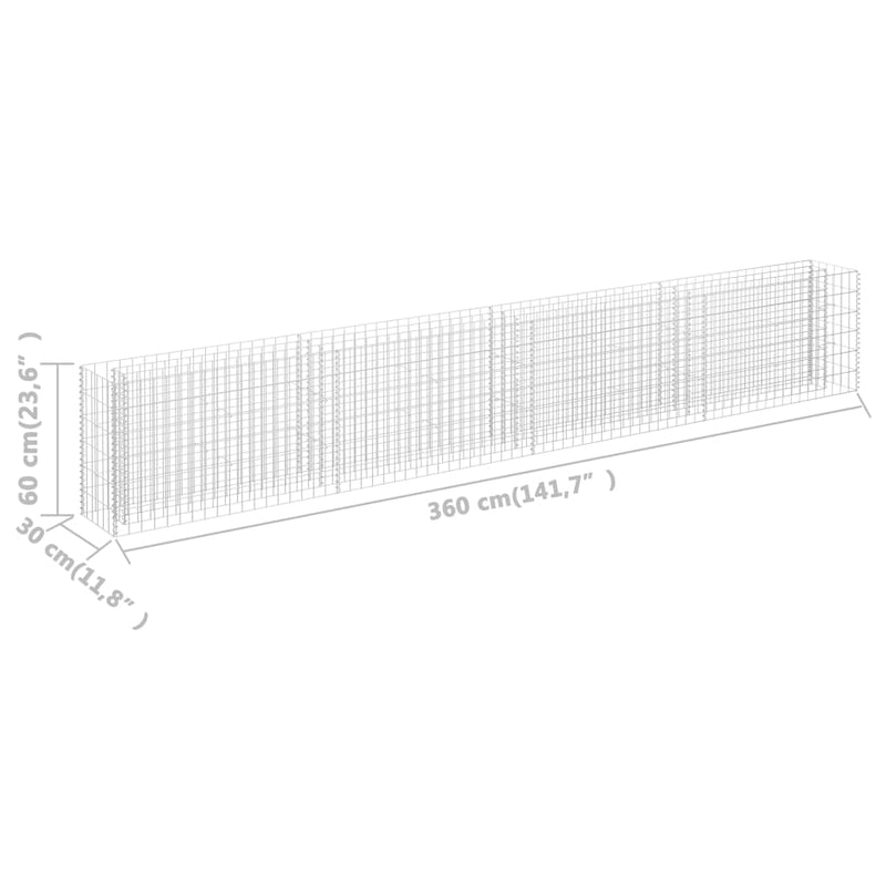 Gabionen-Hochbeet Verzinkter Stahl 360×30×60 cm