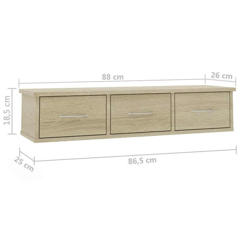 Wand-Schubladenregal Sonoma-Eiche 88x26x18,5 cm Holzwerkstoff