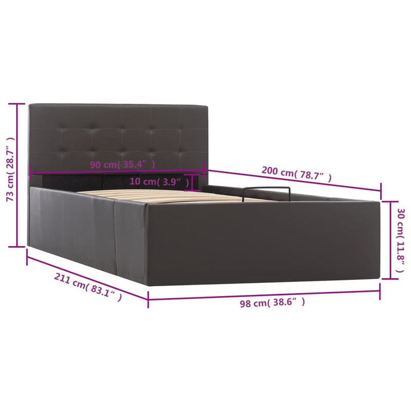 Stauraumbett Hydraulisch Grau Kunstleder 90×200 cm