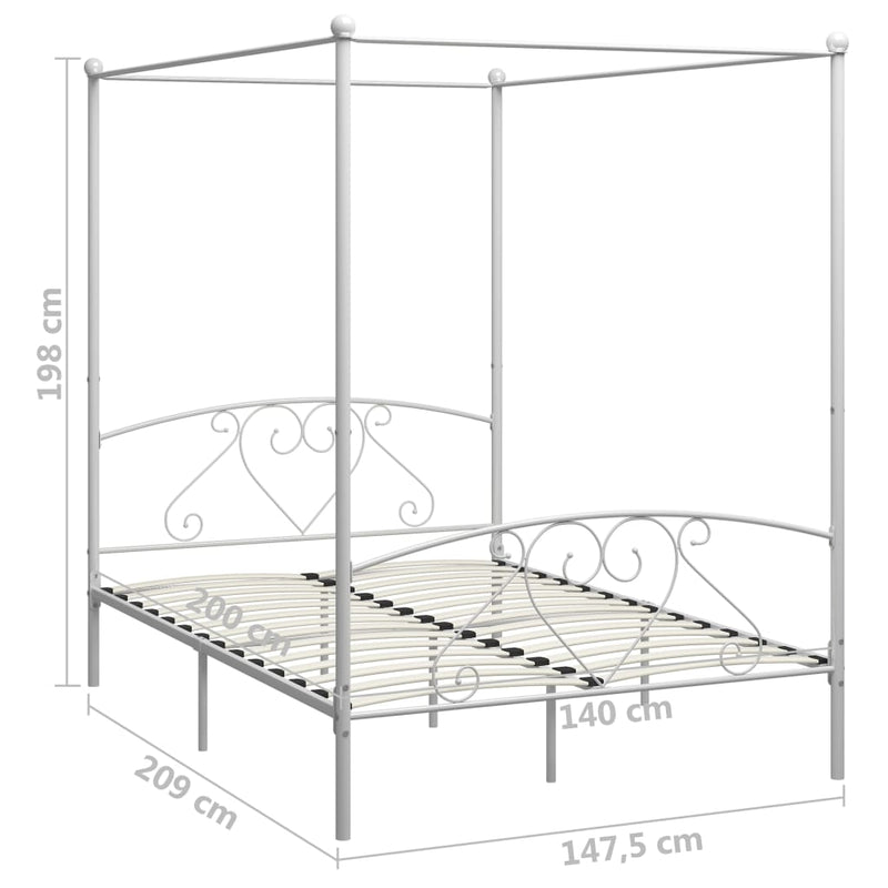 Himmelbett-Gestell Weiß Metall 140 x 200 cm