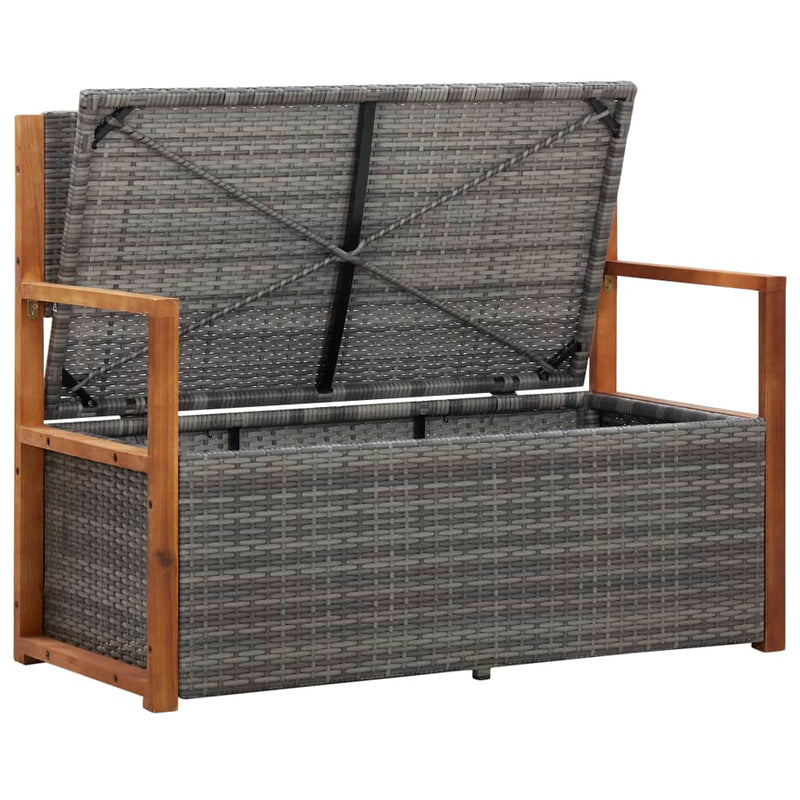 Bank mit Stauraum 115 cm Poly Rattan Massivholz Akazie Grau