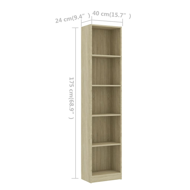 Bücherregal 5 Fächer Sonoma-Eiche 40x24x175 cm Holzwerkstoff