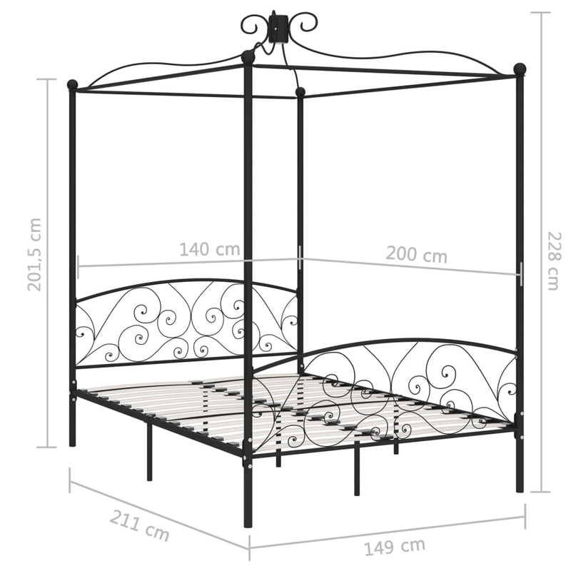 Himmelbett-Gestell Schwarz Metall 140 x 200 cm