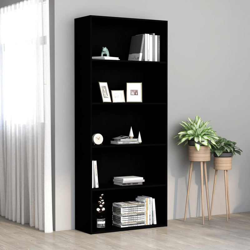 Bücherregal 5 Fächer Schwarz 80x30x189 cm Holzwerkstoff