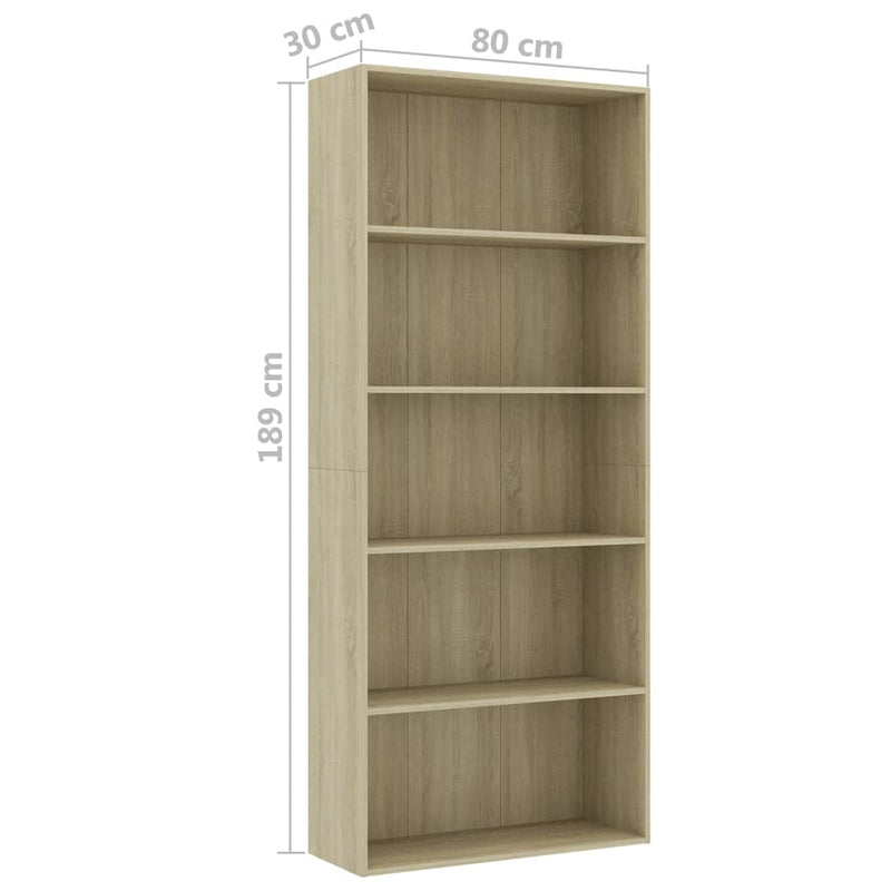 Bücherregal 5 Fächer Sonoma-Eiche 80x30x189 cm Holzwerkstoff