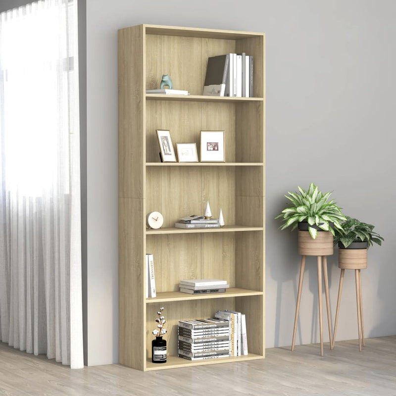 Bücherregal 5 Fächer Sonoma-Eiche 80x30x189 cm Holzwerkstoff