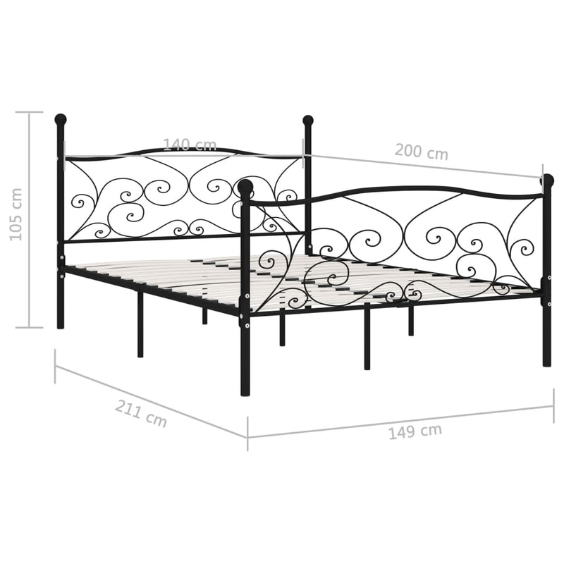 Bettgestell mit Lattenrost Schwarz Metall 140 × 200 cm