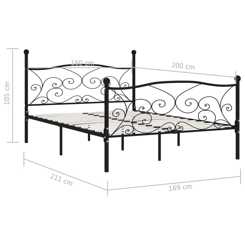 Bettgestell mit Lattenrost Schwarz Metall 160 × 200 cm