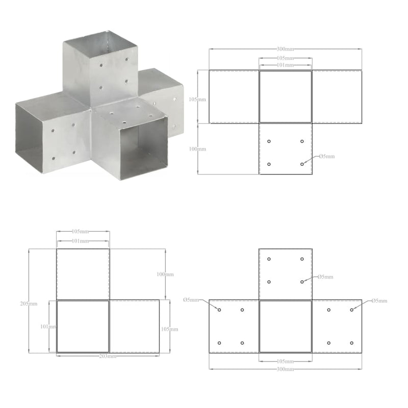 Pfostenverbinder X-Form Verzinktes Metall 101 x 101 mm