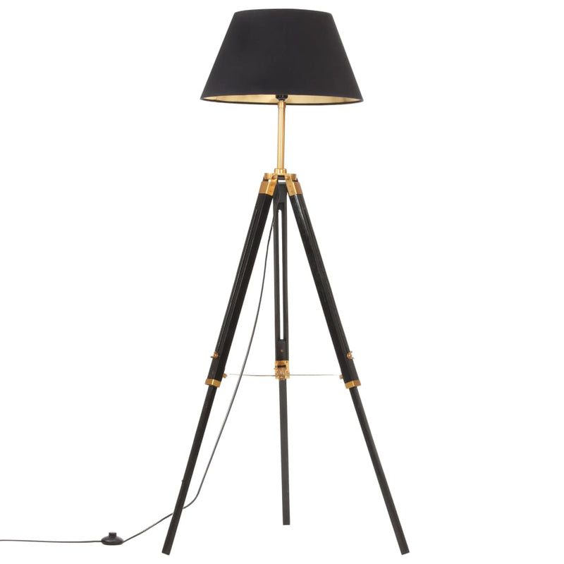 Stativlampe Schwarz und Golden Teak Massivholz 141 cm