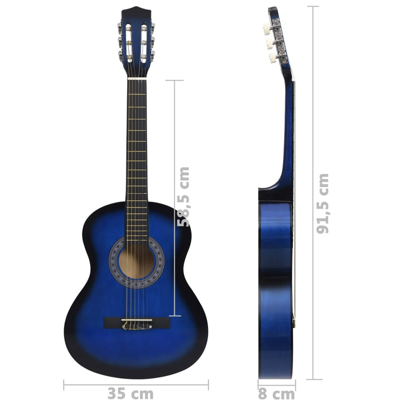 8-tlg. Klassikgitarren-Set für Anfänger Blau 3/4 36"