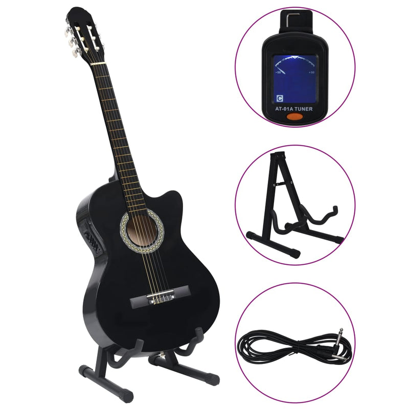 12-tlg. Western Gitarren-Set mit Equalizer und 6 Saiten Schwarz