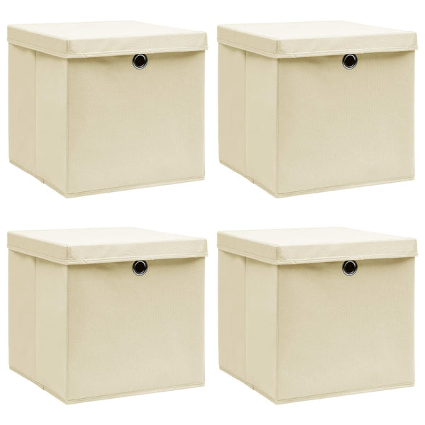 Aufbewahrungsboxen mit Deckel 4 Stk. Creme 32x32x32 cm Stoff