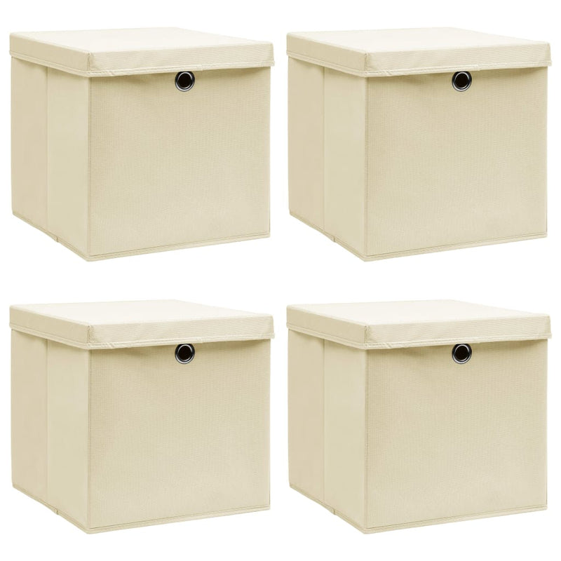 Aufbewahrungsboxen mit Deckel 4 Stk. Creme 32x32x32 cm Stoff