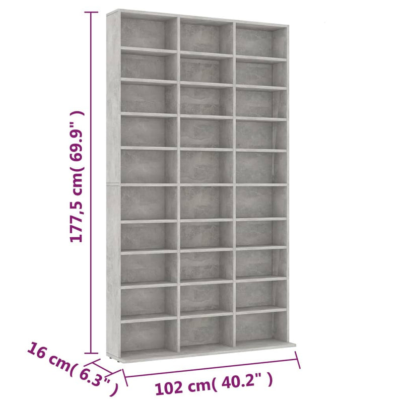 CD-Schrank Betongrau 102x16x177,5 cm Holzwerkstoff