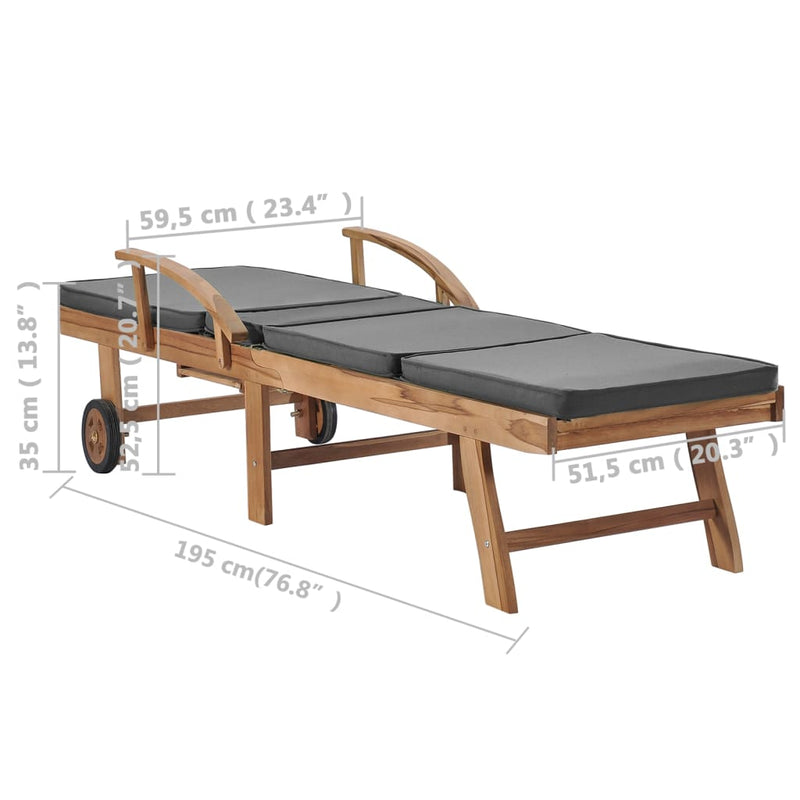 Sonnenliegen mit Auflagen 2 Stk. Massivholz Teak Dunkelgrau