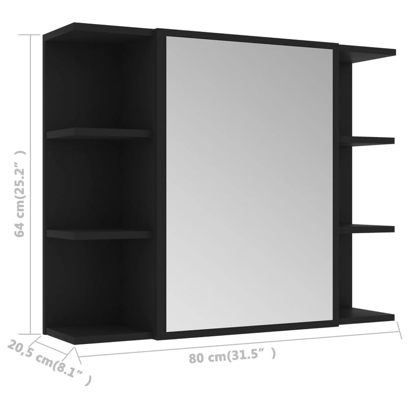 Bad-Spiegelschrank Schwarz 80x20,5x64 cm Holzwerkstoff