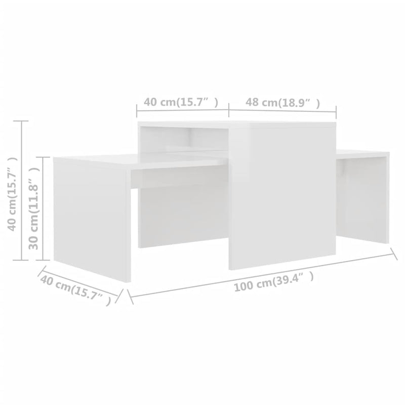 Couchtisch-Set Hochglanz-Weiß 100x48x40 cm Holzwerkstoff