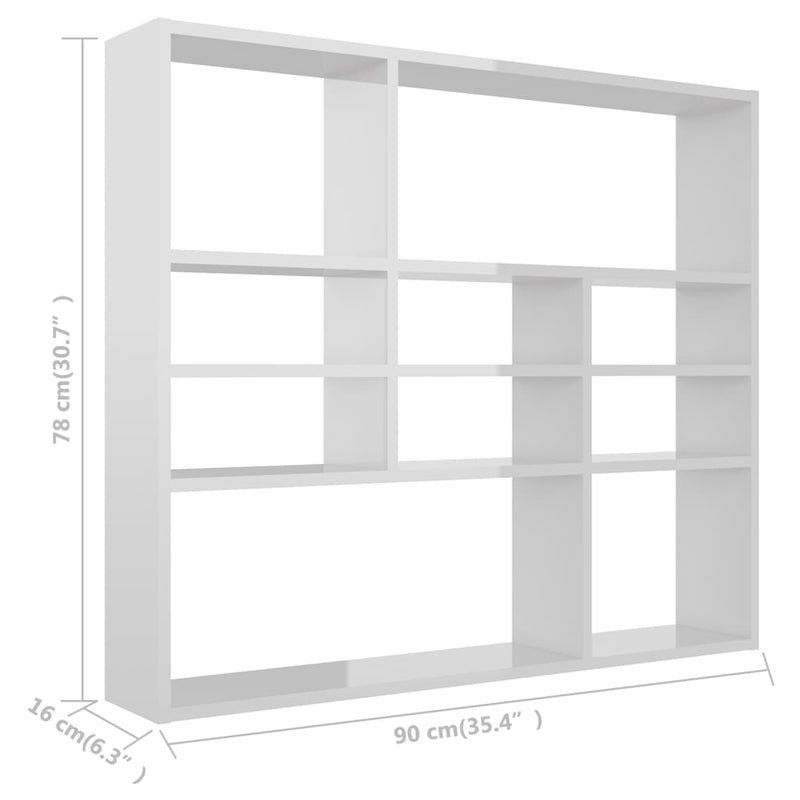 Wandregal Hochglanz-Weiß 90x16x78 cm Holzwerkstoff