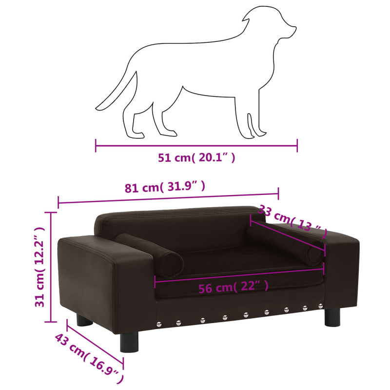 Hundesofa Braun 81x43x31 cm Plüsch und Kunstleder