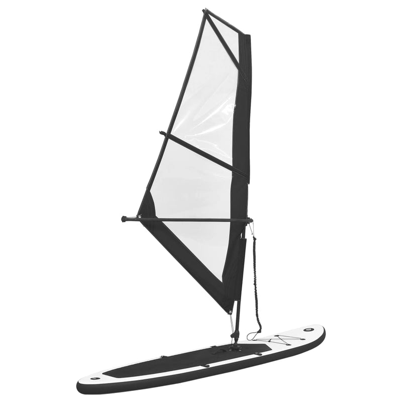 Aufblasbares SUP-Board mit Segel Set Schwarz und Weiß