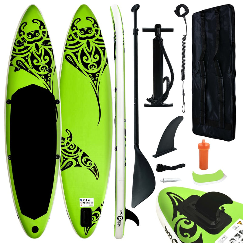 SUP-Board-Set Aufblasbar 366x76x15 cm Grün