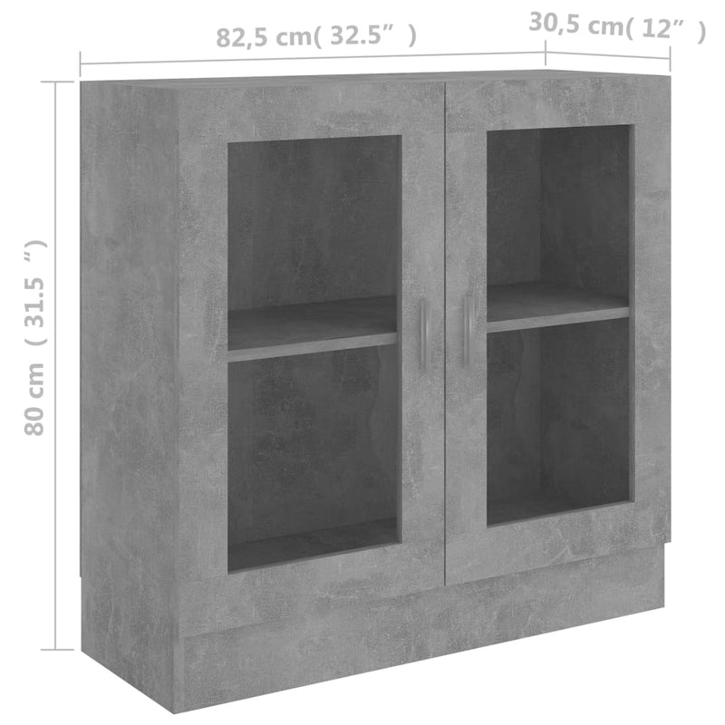 Vitrinenschrank Betongrau 82,5x30,5x80 cm Holzwerkstoff