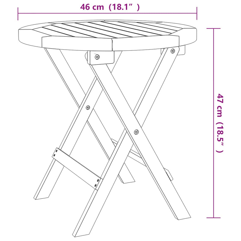 Gartentisch Klappbar Weiß Ø 46 cm Massivholz Akazie