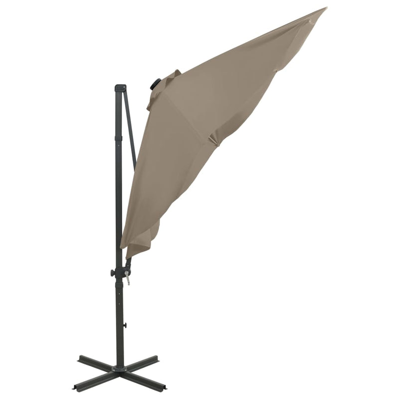 Ampelschirm mit Mast und LED-Beleuchtung Taupe 300 cm