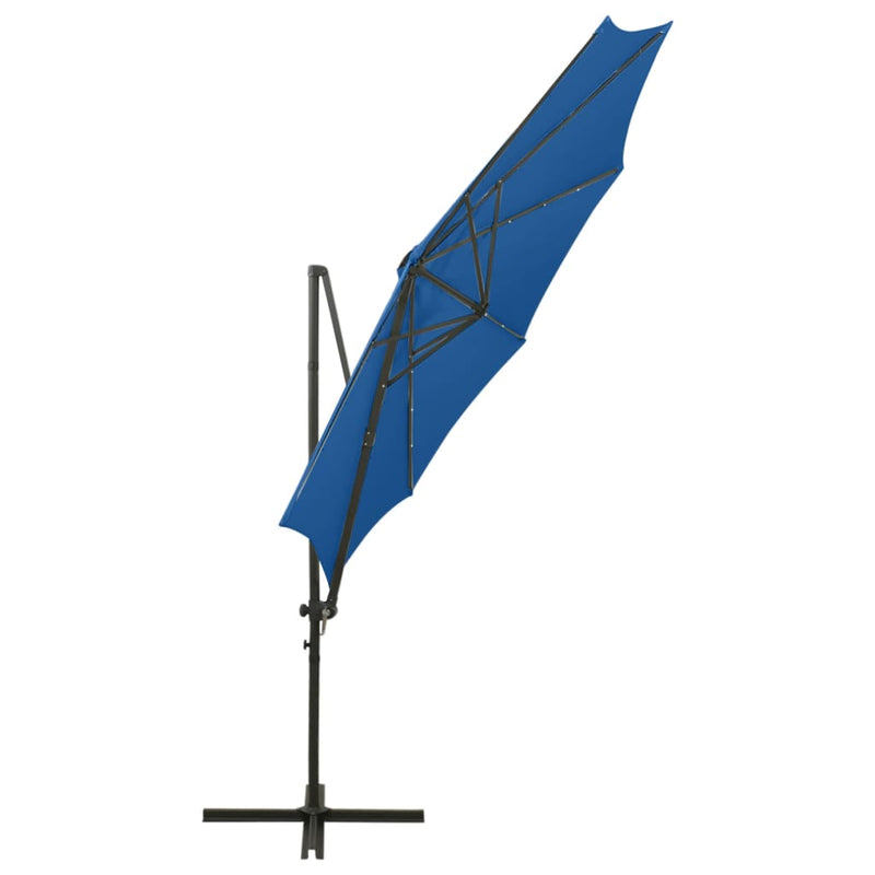 Ampelschirm mit Mast und LED Azurblau 300 cm