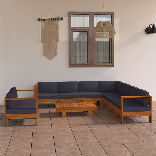 9-tlg. Garten-Lounge-Set mit Dunkelgrauen Auflagen Akazienholz